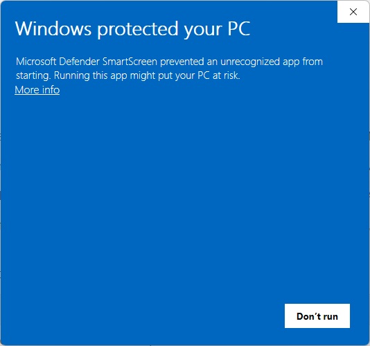 Windows protected your PC — More info